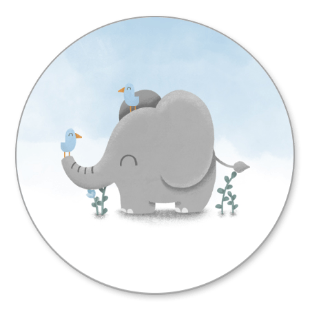 Lieve olifant met vogeltjes en blauwe waterverf
